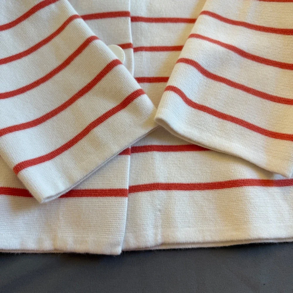 J. Crew Striped Big Button‎ Front Cardigan Women Small Red White